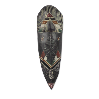 Sese Wood and Aluminum Wall Mask Hand Carved in Ghana