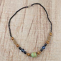 Featured review for Recycled glass and plastic beaded necklace, Forest Clearing