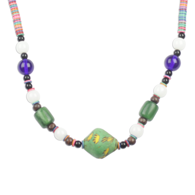 Recycled glass and plastic beaded necklace, 'Market Journey' - Multi-Colored Glass and Recycled Plastic Beaded Necklace