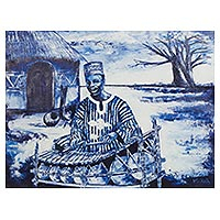 'Xylophone Player' - Signed Painting of a Xylophone Player from Ghana