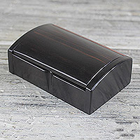 Ebony wood decorative box, 'Minimalist Keeper' (6 inch) - Hand Crafted Ebony Wood Decorative Box Ghana (6 Inches)