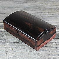 Ebony wood decorative box, 'Minimalist Keeper' (9 inch)