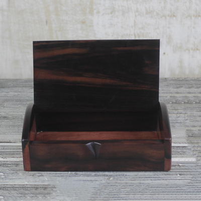 Caja decorativa de madera de ébano (9 pulgadas) - Caja decorativa de madera de ébano hecha a mano de Ghana (9 pulgadas)