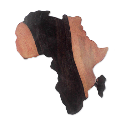 Ebony wood wall art, 'Map of Africa' - Hand Carved Ebony Wood Map of Africa Wall Art from Ghana