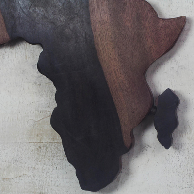Arte de pared de madera de ébano - Mapa de África tallado a mano en madera de ébano, arte de pared de Ghana
