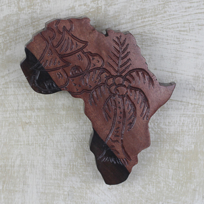 Wandkunst aus Ebenholz - Handgeschnitzte Ebenholzkarte von Afrika als Wandkunst aus Ghana