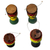 Wood and recycled glass ornaments, 'Eco Djembes' (set of 4) - Wood and Recycled Glass Drum Ornaments from Ghana (Set of 4)