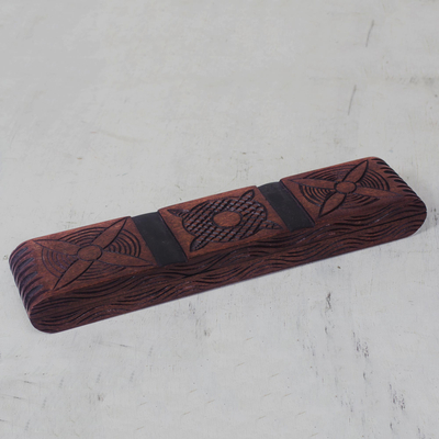 Wood oware game, 'Crested Oware' - African Sese Wood Oware Board Game from Ghana
