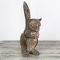 Wood sculpture, 'Lucky Squirrel' - Hand Crafted Sese Wood Lucky Squirrel Sculpture from Ghana