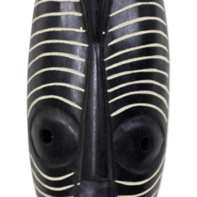 African wood mask, 'Call of the Dove' - Hand Crafted African Sese Wood Oblong Mask with Dove Head