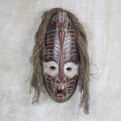 African wood mask, 'Whisper of the Dove' - Hand Crafted African Sese Wood Oblong Mask with Dove Head