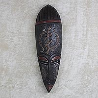 African wood mask, 'Adinkra God' - Handmade Sese Wood African Mask Gye Nyame Akan Hand Carved