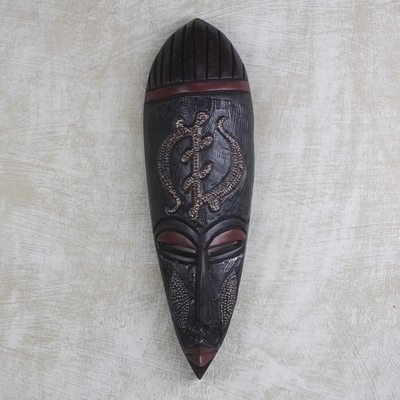 African wood mask, 'Adinkra God' - Handmade Sese Wood African Mask Gye Nyame Akan Hand Carved