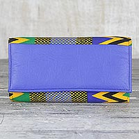 Cotton and faux leather clutch bag, 'Cool Geometry' - Handmade 100% Cotton and Faux Leather Blue Clutch