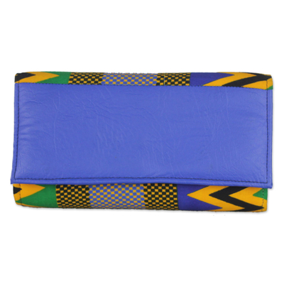 Handmade 100% Cotton and Faux Leather Blue Clutch