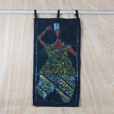 Batik cotton wall hanging, 'Spiritual Dance' - Handmade 100% Cotton Batik African Dance Wall Hanging