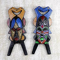 African wood masks, 'Good and Beautiful' (pair)