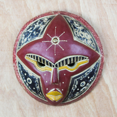 African wood mask, 'Zulu Beauty' - Hand Carved African Rubberwood Wall Mask from Ghana