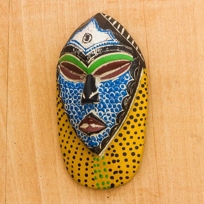 Rubberwood Wall Mask Hand Carved in West Africa - Ntokozo | NOVICA