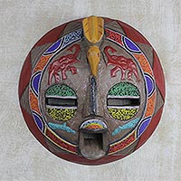 African wood, recycled glass beads, and aluminum mask, 'Wildlife of Africa' - Ghanaian Aluminum and Recycled Glass Beaded Animal Wall Mask