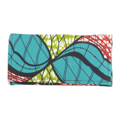 Multi-Colored Linear Floral Cotton Clutch with Pockets