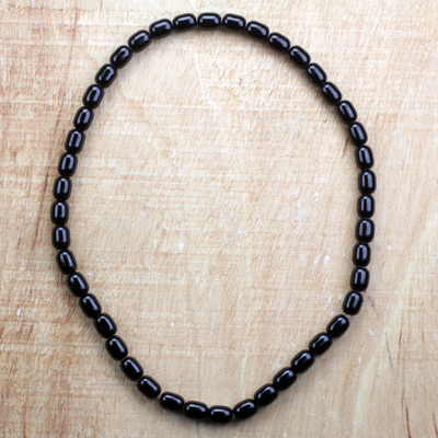 Recycled glass beaded necklace, 'Bead Chief' - Black Recycled Glass Beaded Necklace from Ghana
