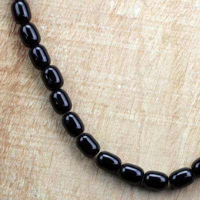 Recycled glass beaded necklace, 'Bead Chief' - Black Recycled Glass Beaded Necklace from Ghana