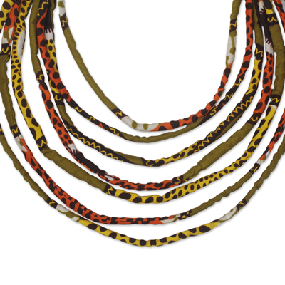 Cotton statement necklace, 'Textured Elegance' - Multi-Colored Cotton Fabric Multi-Strand Statement Necklace