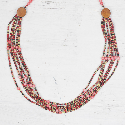 Recycled plastic and wood beaded necklace, 'Wo Ye Me De' - Recycled Bead and Sese Wood Multi-Strand Necklace