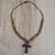 Wood pendant necklace, 'Odofa Me Ko' - Adjustable Sese Wood Beaded Ankh Pendant Necklace thumbail