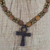 Wood pendant necklace, 'Odofa Me Ko' - Adjustable Sese Wood Beaded Ankh Pendant Necklace