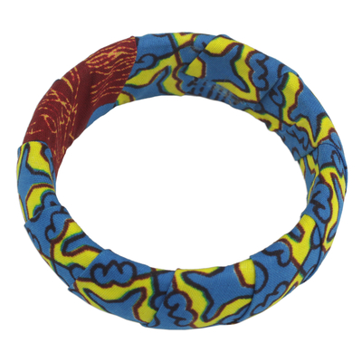Wood and cotton bangle bracelet, 'Pure Sunshine' - Handcrafted Abstract Cotton and Sese Wood Bangle Bracelet