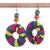 Cotton dangle earrings, 'Royal Circles' - Beaded Cotton African Print Circle Earrings with Brass Hooks