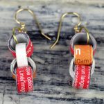 Recycled paper and wood dangle earrings, 'Eco Nkonson' - Chain Motif Recycled Paper Dangle Earrings from Ghana