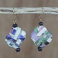 Recycled paper and wood dangle earrings, Thinking of Home