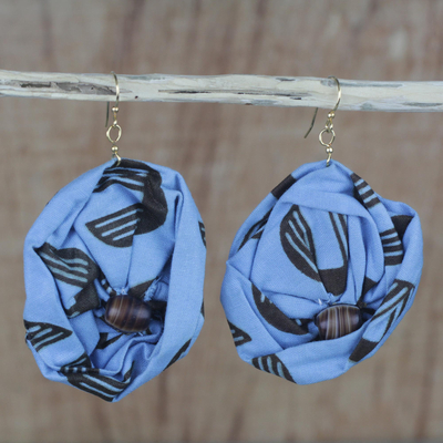 Cotton dangle earrings, 'Blue Fascination' - Blue Cotton Dangle Earrings from Ghana