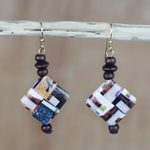 Recycled paper and wood dangle earrings, 'Maize and Peanuts' - Recycled Paper and Sese Wood Dangle Earrings from Ghana
