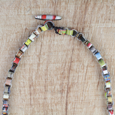 Recycled paper link necklace, 'Eco Nkonson' - Recycled Paper Link Necklace from Ghana
