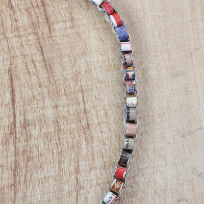 Recycled paper link necklace, 'Eco Nkonson' - Recycled Paper Link Necklace from Ghana