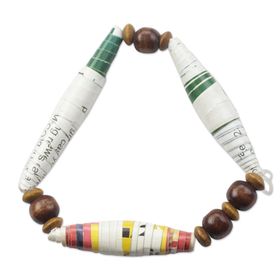Recycled Paper and Sese Wood Beaded Stretch Bracelet