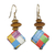 Recycled paper and wood dangle earrings, 'Happy Soul' - Multicolored Recycled Paper and Wood Earrings from Ghana
