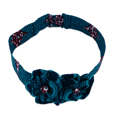 Stirnband aus Baumwolle - Ghanaisches Baumwoll-Stirnband mit grünem Aufdruck und Blumen