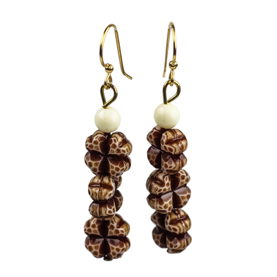 Coconut shell dangle earrings, 'Natural Cross' - Handcrafted Coconut Shell Dangle Cross Earrings from Ghana
