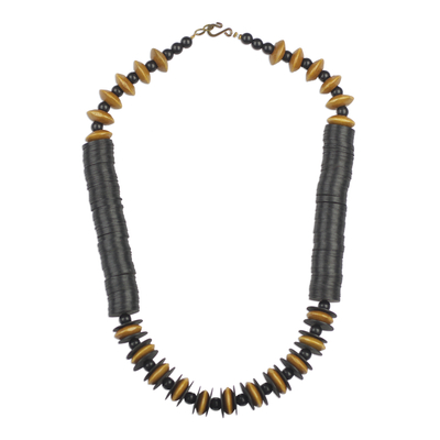 Wood and recycled plastic beaded necklace, 'Bold Earth' - Handmade Ghanaian Wood and Recycled Plastic Beaded Necklace