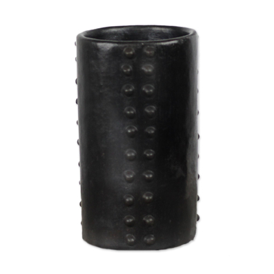 Industrial Ceramic Black Vase with Clay Rivets from Ghana