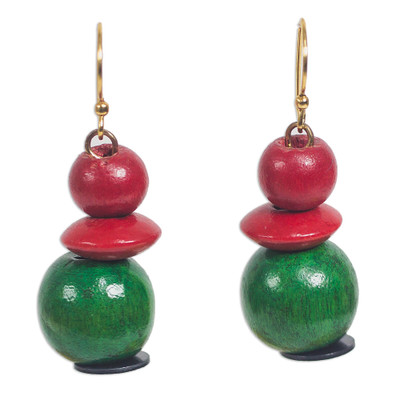 Sese wood and recycled plastic dangle earrings,