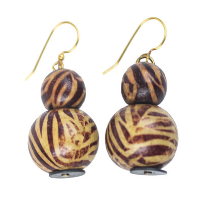 Brown Zebra Sese Wood and Recycled Plastic Dangle Earrings