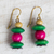 Ohrhänger aus Holz und recyceltem Kunststoff - Rosa und grün gestapelte Sese-Holzperlen-Ohrringe