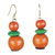 Wood dangle earrings, 'Boho Stacks' - Green and Orange Stacked Sese Wood Beaded Dangle Earrings