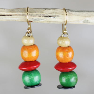 Wood dangle earrings, Candy Columns